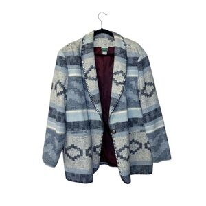Vintage 90s Southwestern Aztec Blazer Boho Collared Shawl Blanket Jacket 1X